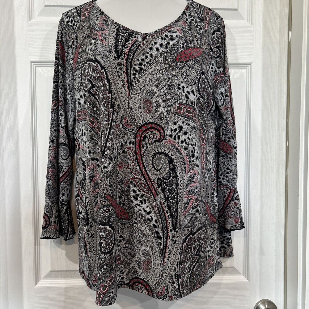 CB Established 1962 Women's Plus Size 1X Stretch Blouse Top Paisley Career Wear